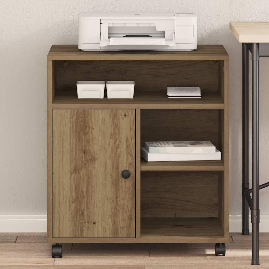 Soporte para impresora de madera de roble Artisan, 60 x 50 x 67 cm, con ruedas, carrito auxiliar móvil para oficina y oficina en casa, soporte compacto para impresoras, escáneres, archivos y