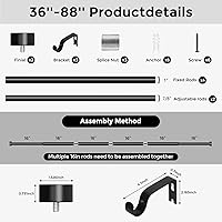 Vista 8 de Barras de cortina para ventanas de 48 a 84 pulgadas (4-7 pies), barras de cortina negras de 1 pulgada de diámetro con diseño de tapa de extremo