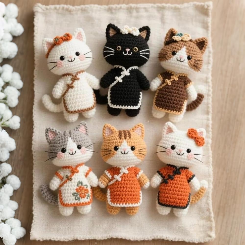 Amazon.co.jp: WNRJ 6 点セット 手編み DIY キット 猫 キーホルダー