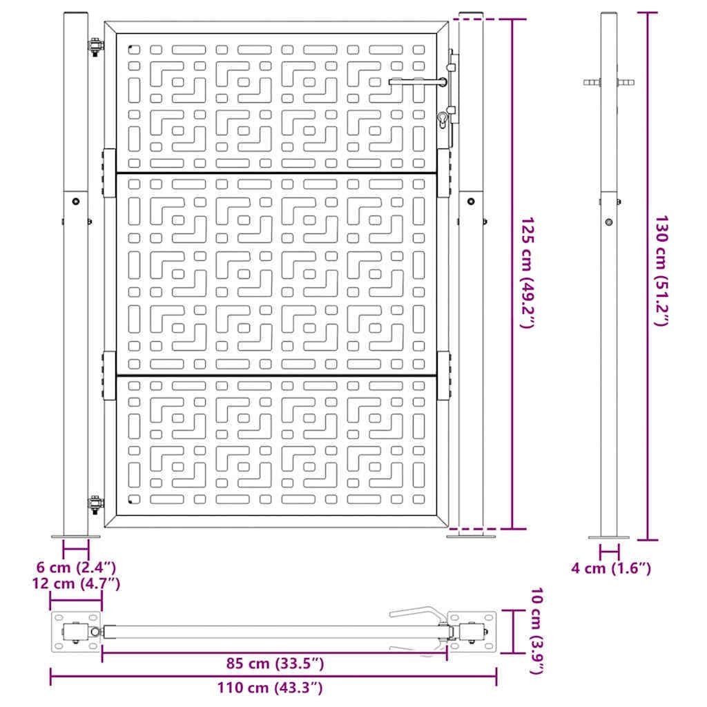vidaXL Puerta de jardín diseño en Cruz de Acero Negra 100x125 cm, Puerta de Cerca, Puerta Exterior, Puerta de Metal, Puerta de Seguridad