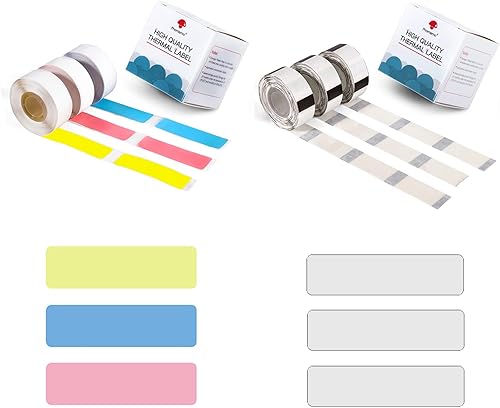 Papel para etiquetadora D30 D30Pro, etiqueta azulrosaamarilla de 0.55 x 1.97 pulgadas y etiqueta transparente de 0.55 x 1.18 pulgadas, 6 rollos