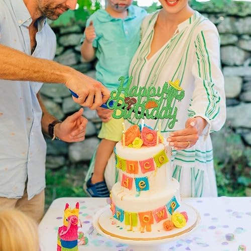 Miniatura 5 de Feliz Cumpleaños - Decoración para tartas con temática mexicana, suministros de cumpleaños con cactus y maracas