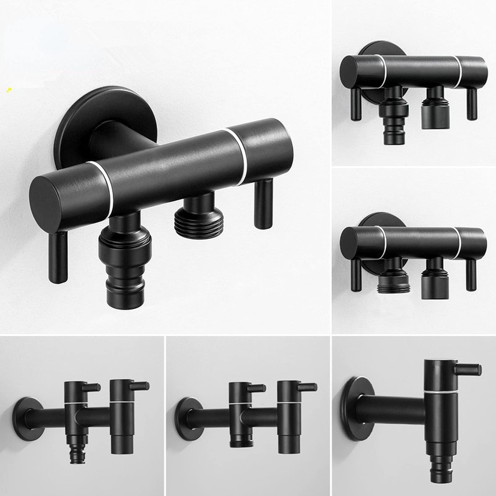 Rubinetto per lavatrice doppio multifunzione nero Rubinetto a parete per bagno in acciaio inossidabile Rubinetto per mocio Rubinetti per acqua da giardino per esterni resistenti Star of Light