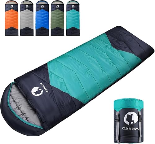 Vista 18 de CANWAY Saco de dormir de franela para adultos, niños, niñas, niños, camping, mochilero, saco de dormir para clima frío y cálido con saco de Grey