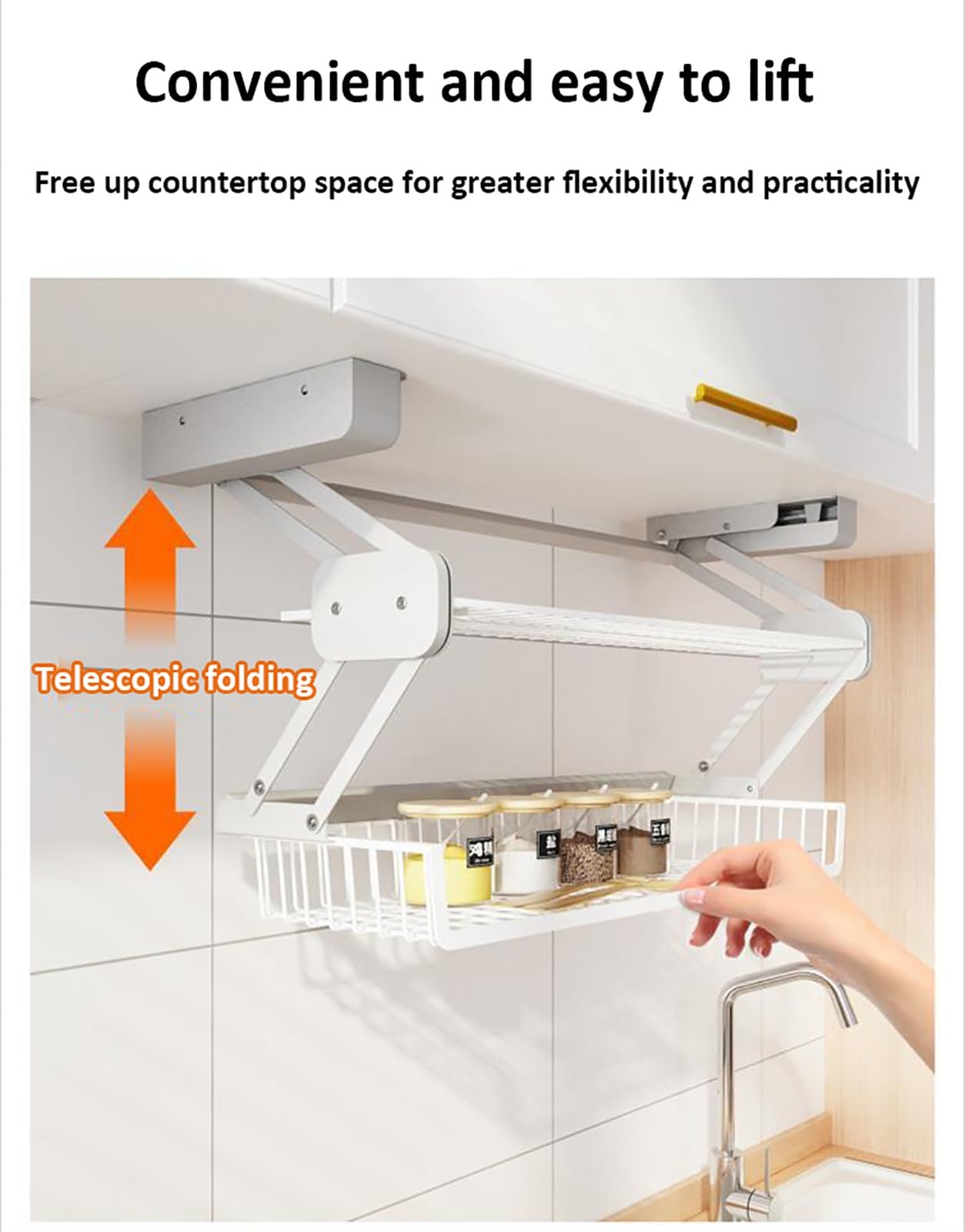 Especieros para Estante desplegable de 26,7 pulgadas,Organizador de gabinete con estante desplegable,Sistema de estante para platos retráctil,Pequeño gabinete montado en la pared para encima de l