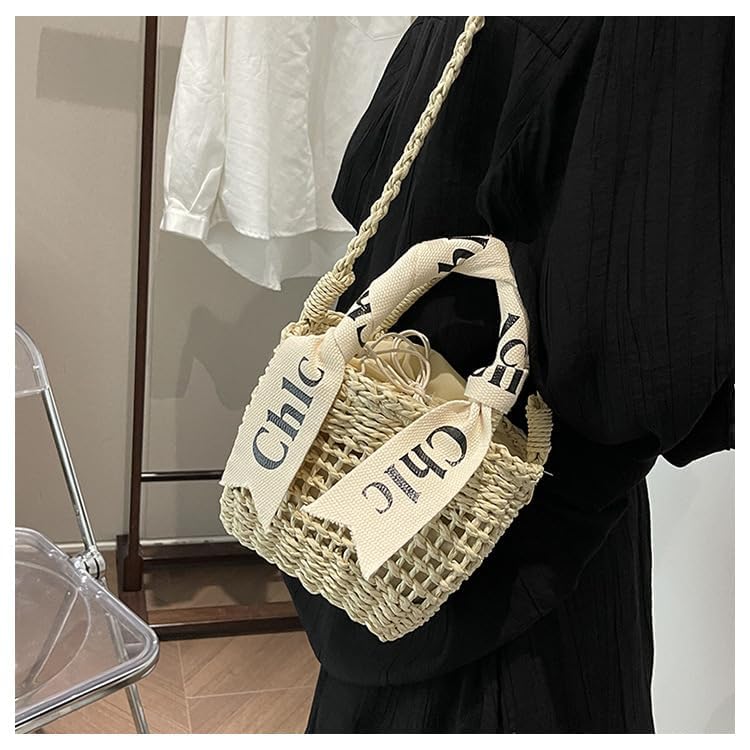 Image of Eiyye Straw Purse Top Tote Shoulder Bag Girl Coin Purse Crossbody Vacation Drawstring Opening