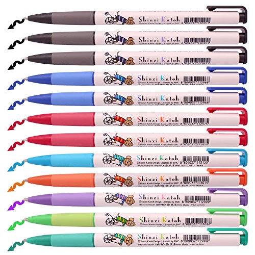 Xeno Shinzi Katoh Bonheur 0.5 Mm Slim Ball Point Pen Box (Pack of 12) 8 Color Mix