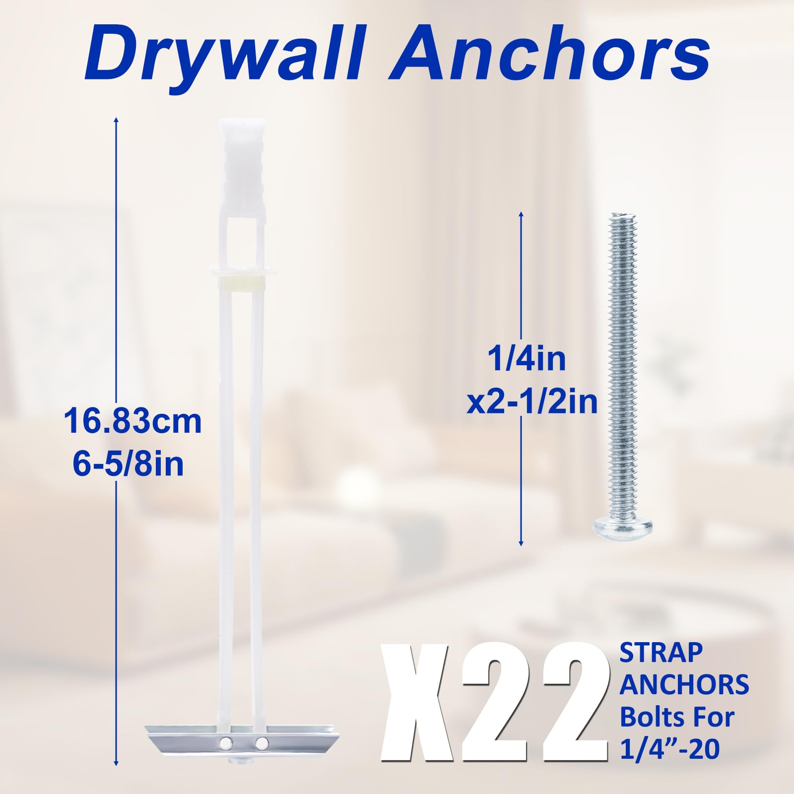 Anclaje para paneles de yeso con pernos incluidos para tamaño de cierre de 1/4 a 20, kit de anclajes huecos resistentes para montaje de TV, anclajes de pared de acero inoxidable con capacidad para
