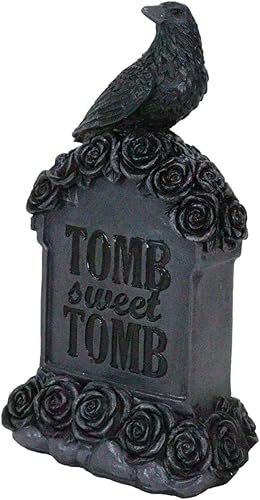 Miniatura 6 de Ebros Gift Cuervo gótico cuervo posado en rosas negras cementerio lápida lápida pájaro carroñero 'Tomb Sweet Tomb' 6.5 pulgadas H Osario Macabra