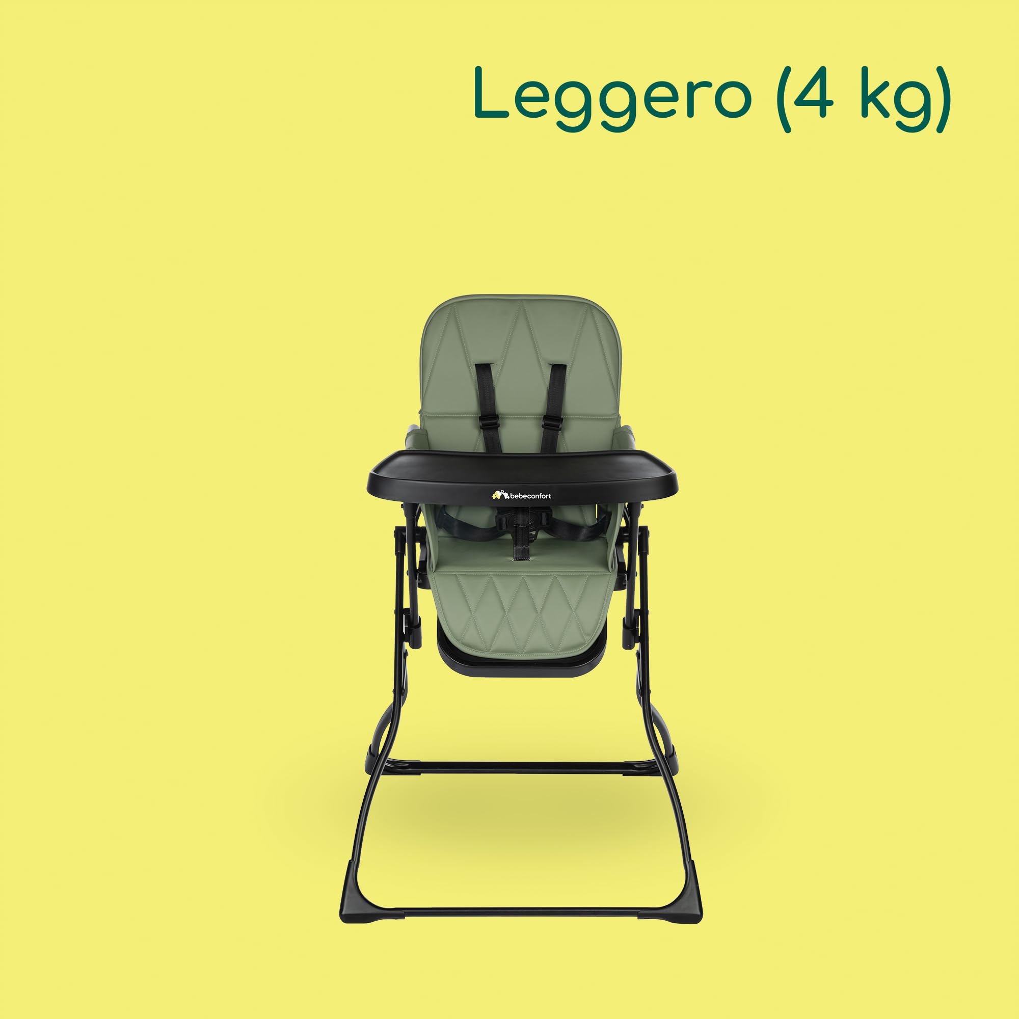 Bebeconfort Lily Seggiolone pappa bimbo, 6 mesi-3 anni, 9-15 kg, Seggiolone Pappa Pieghevole Viaggio, Seggiolone leggero (4 kg), Facile da pulire, Seduta Imbottita, Mineral Green