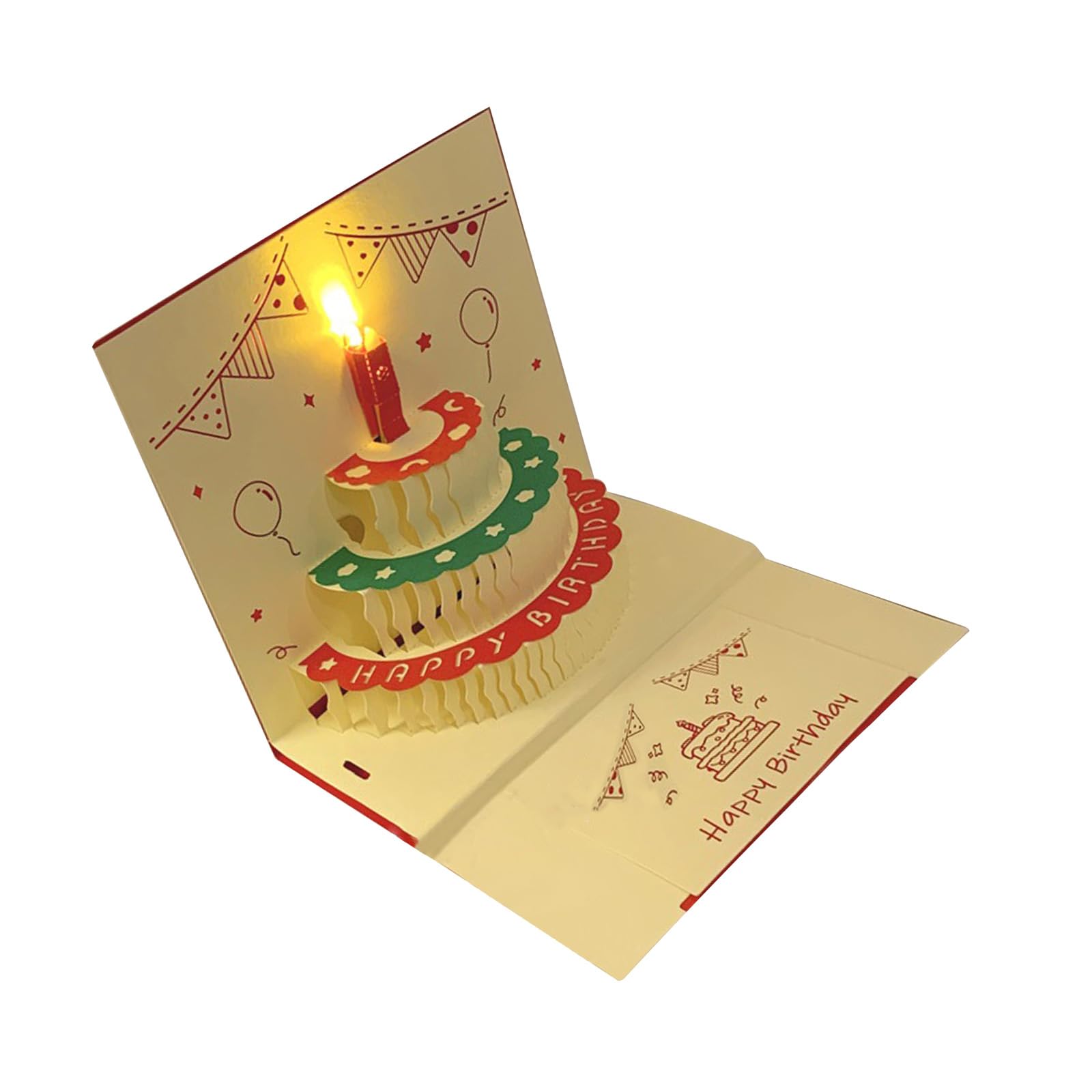 Kalttoy Unique 3D Musical Birthday Cake Card 3D Musical Greeting Card with Blows Out LED Design for Birthday Decoration LED Light Cake