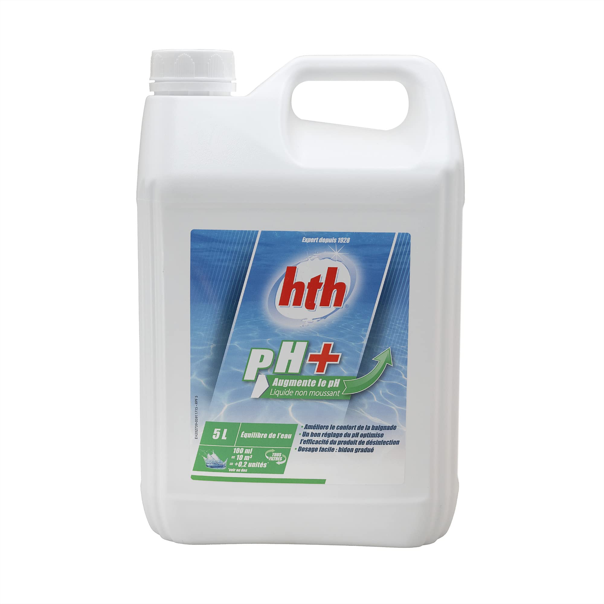 HTH pH Plus Liquide - 5L | Correcteur de pH Liquide - Augmente Le pH + 10 Tests HPS OFFERTS 6 en 1