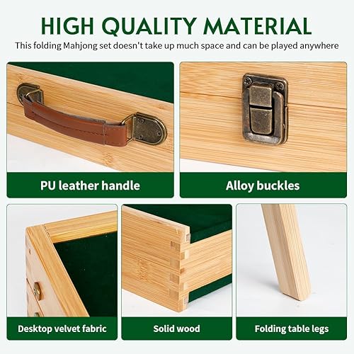 Miniatura 3 de Kits de juego de azulejos Mahjong portátiles, mesa Mahjong plegable con 144 piezas de azulejos Majiang para interior y exterior camping