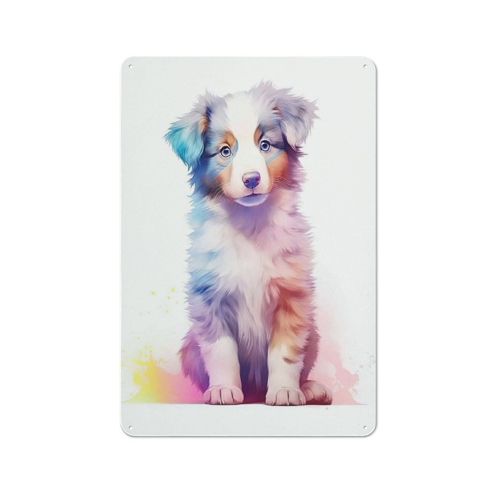 Junmoney Style-6 Metal Wall Sign 30X20cm Featuring Baby Australian Shepherd For Café Or Home Bar, A Winter Wall Decor Update For Hospitality Decor Collectors