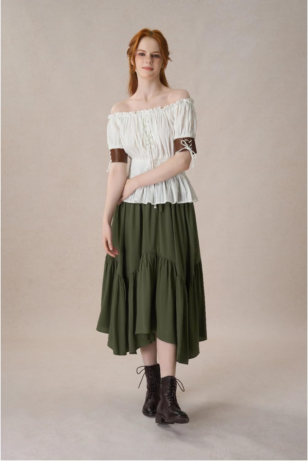 YESSA Women Renaissance Shirt,Victorian Off Shoulder Peasant Blouse,Pirate Short Sleeve Medieval Tops,Ren Faire Costume - Image 6