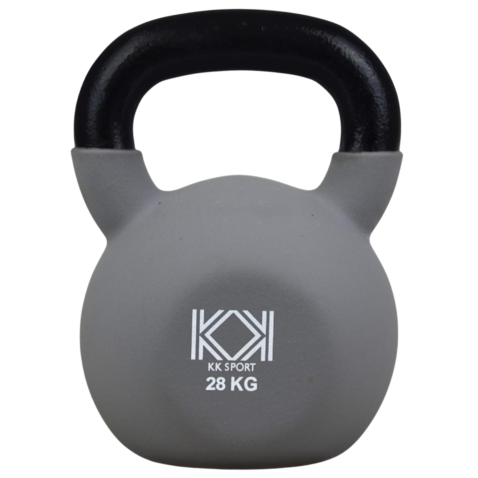 KK Kettlebells Cast Iron Neoprene Coated Weights Lifting Strength Training Home Gym Exercise (Grey - 28kg)