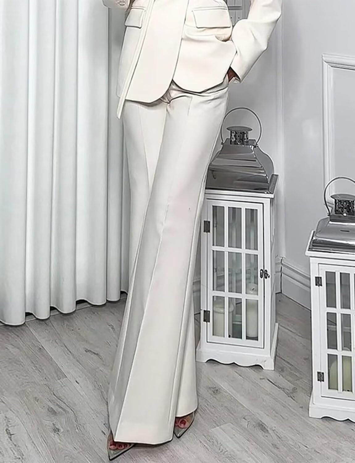 Donna Abito Due Pezzi Giacca con Risvolto a Specchio Pantaloni a Gamba Larga Smoking da Matrimonio Formale Quotidiano