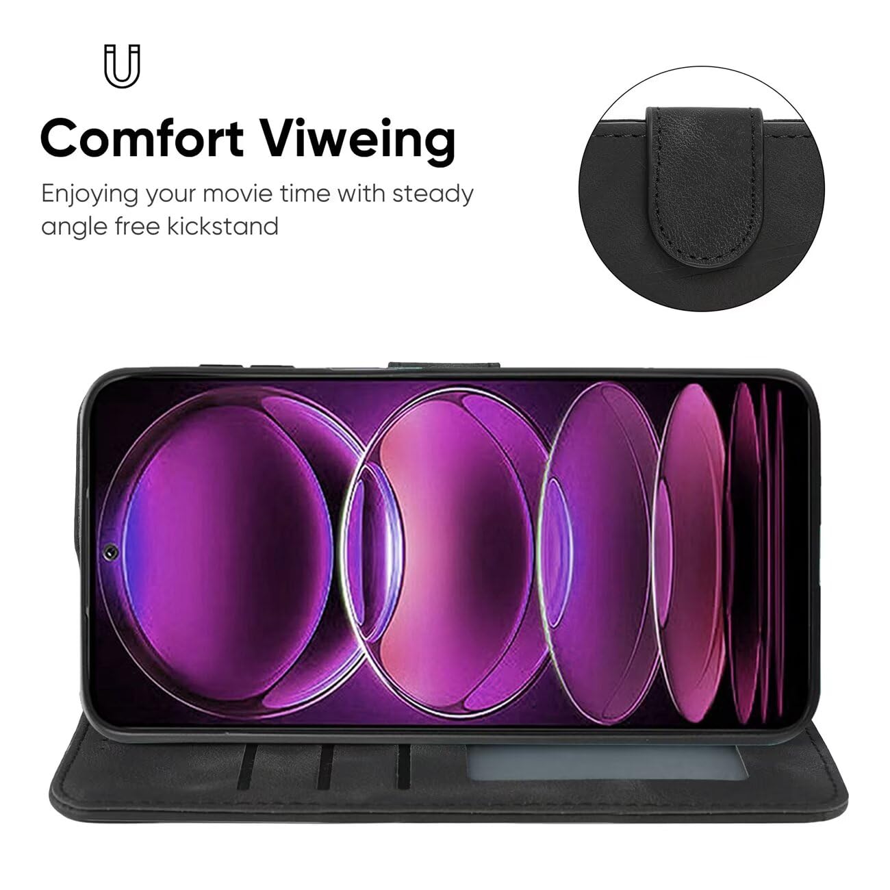 Wanyuexes Case for Redmi 12 Case, Redmi Note 12R/Poco M6 Pro/Redmi 12R Wallet Case with Tempered Glass Screen Protector - Image 3
