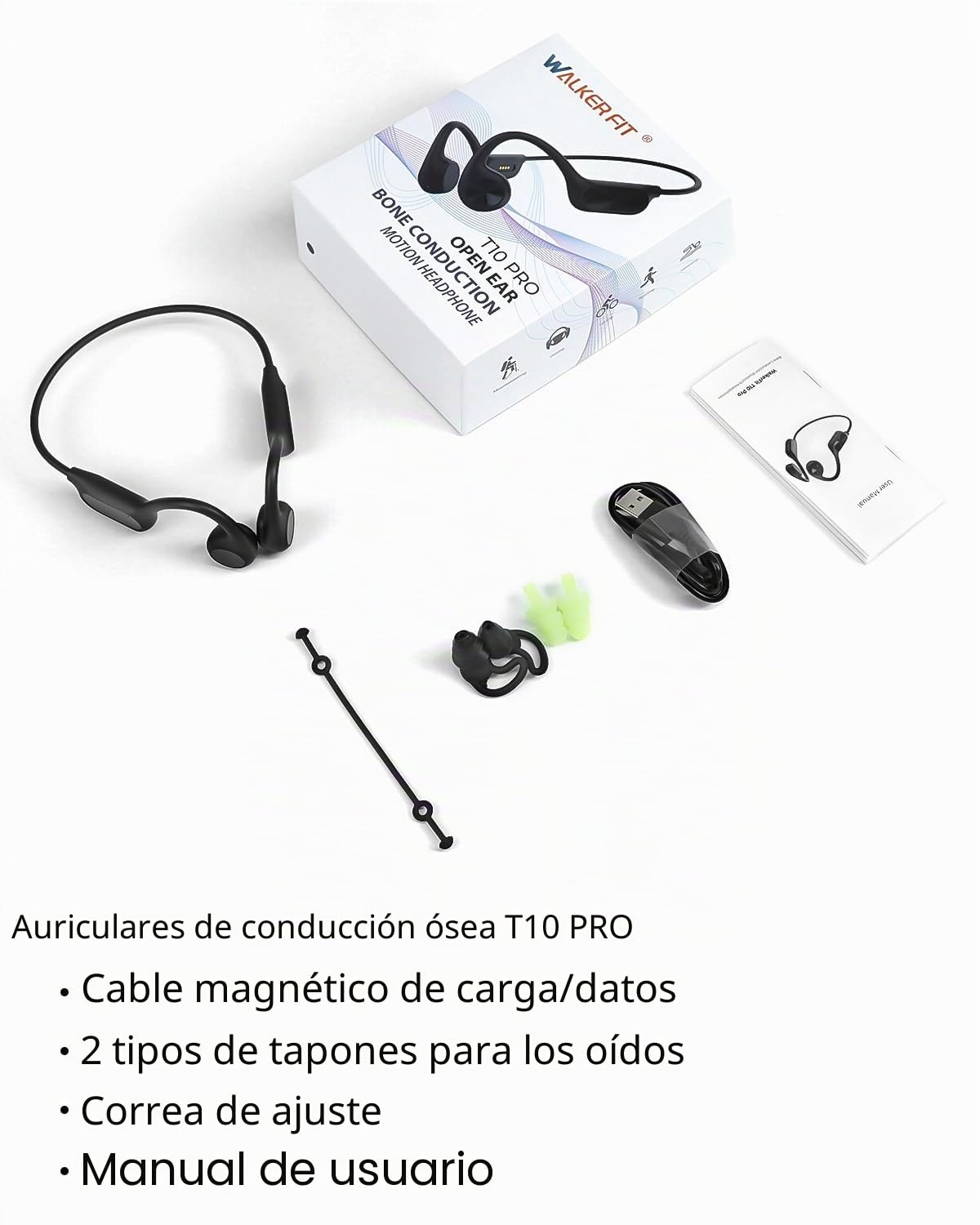 WalkerFit Auriculares Conducción Ósea Bluetooth 5.4, Auriculares Natación IPX8 Impermeables con MP3 Acuáticos 32GB, Cascos Open Ear Inalámbricos Deportivos para Natación, Correr, Ciclismo (Negro)