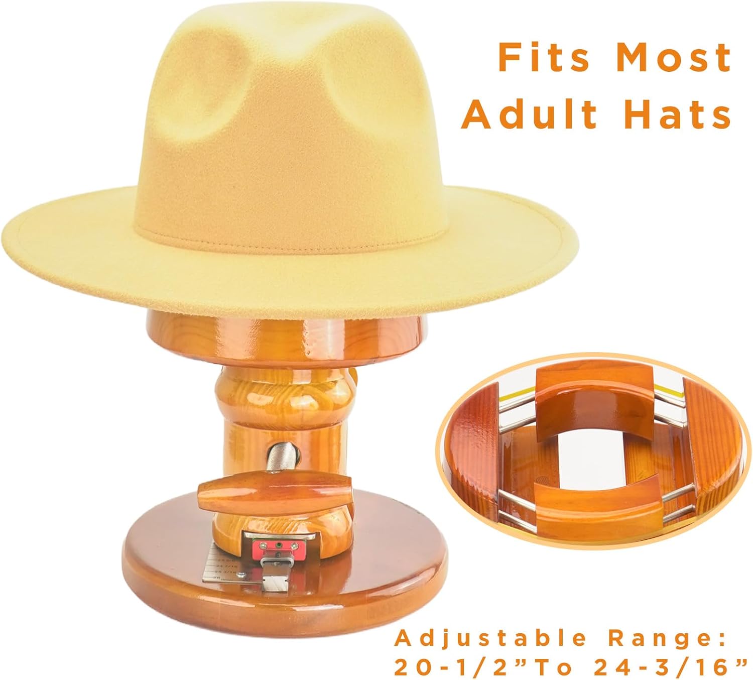 4-Way Adjustable Wooden Hat Sizer Stretcher, Even-Pressure Sizer Tool for Professional Hat Reshaping（Brown）