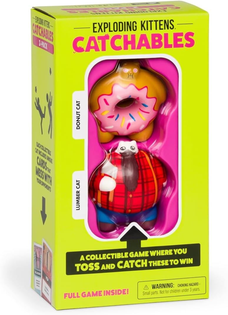 Exploding Kittens Catchables #1: Lumber Cat & Donut Cat, Collectible Toy Tossing Games for Adult & Kids Ages 8+, Fun Family Games, Ideal for Party & Travel