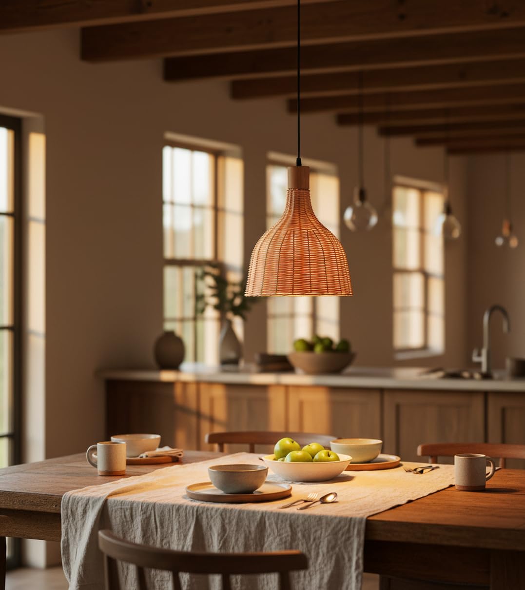 BEL AIR HOME Lampada a sospensione HANOI in rattan, diametro 25 cm | altezza regolabile, E27, stile bohémien, design naturale, per soggiorno, camera da letto, sala da pranzo