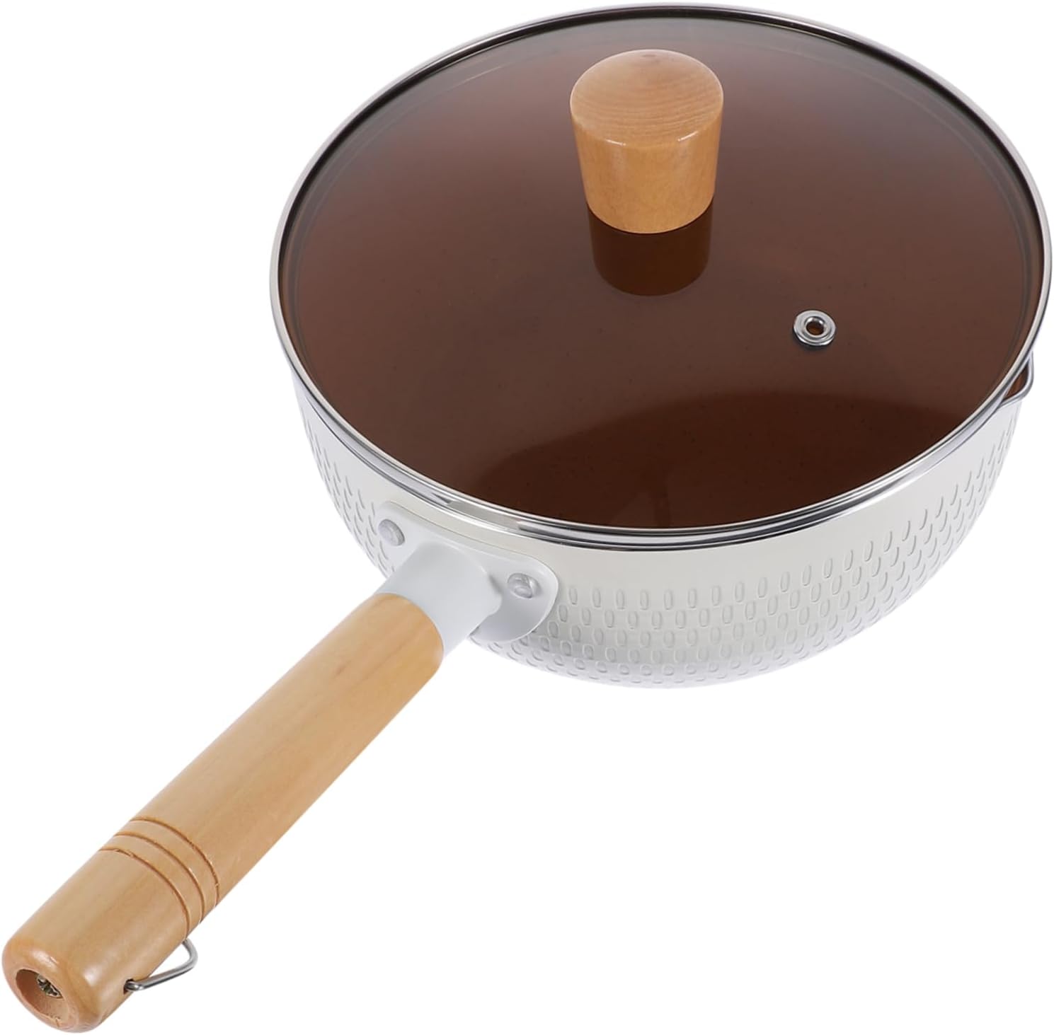 1Set Nonstick Saucepan with Lid Japanese Milk Pot Ergonomic Wooden Handle Versatile for Cooking Milk Vegetables Soups and Noodles Stovetop Safe Easy to Clean