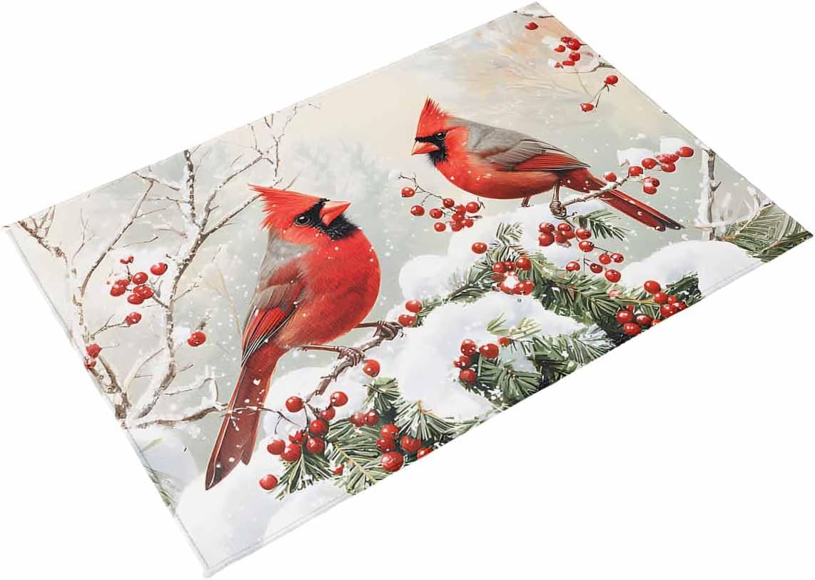 5x8 Large Area Rug Winter Cardinals Christmas Waterproof Outdoor Patio Rug for Camping RV, Winter Indoor Outdoor Carpet,Washable Outdoor Mat for Porch/Deck/Backyard/Balcony/Living Room