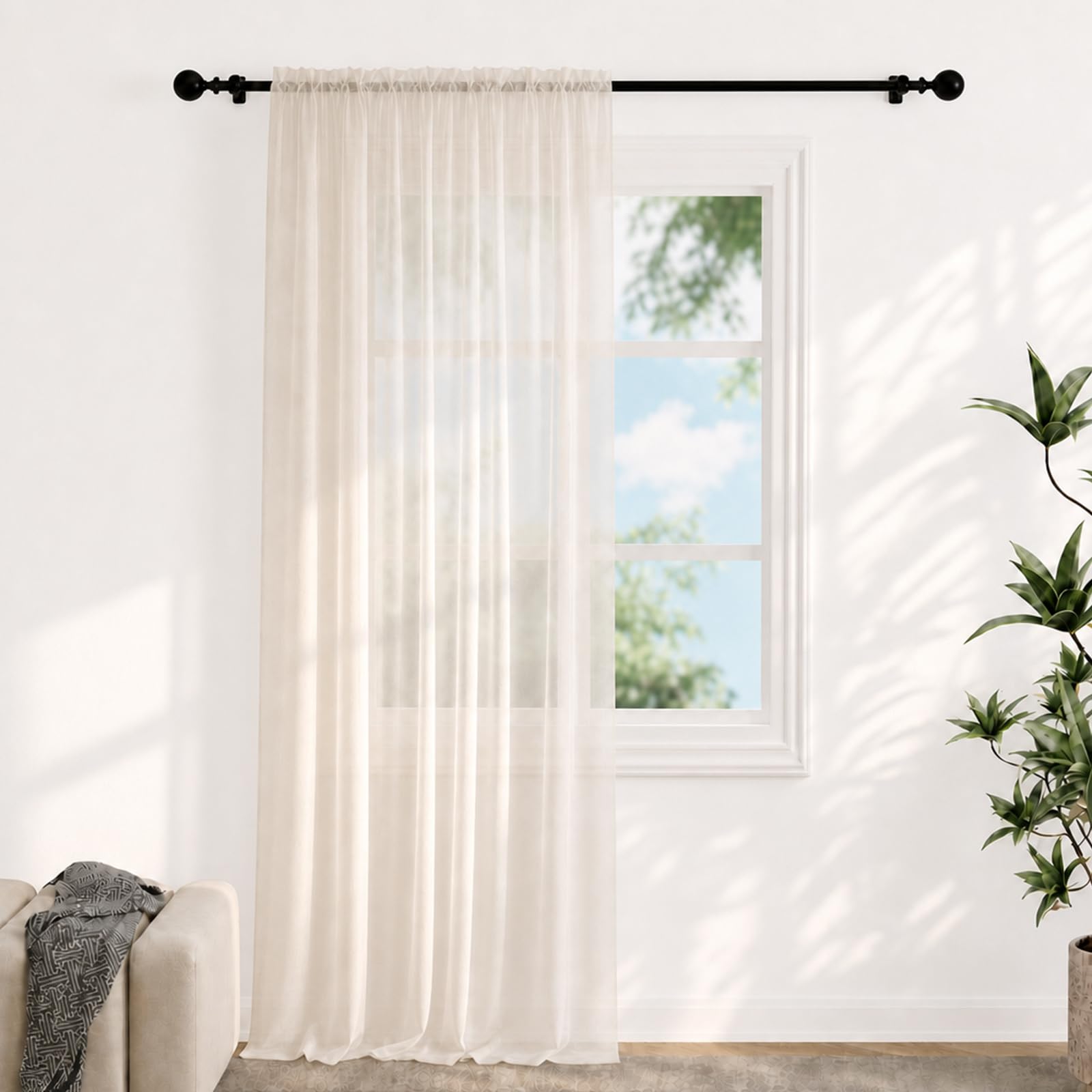 Voile Curtains for Windows 108 Drop, 1 Panel Dual Rod Pocket W56xL108 Inch โ image 1