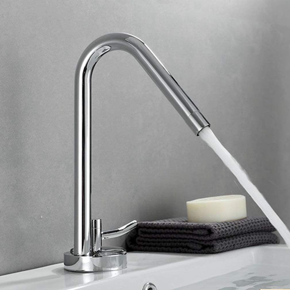 WIQUYBML Chrome Bain Sink Faucet Short Or Tall Style Art Design Hot Cold Mixer Crane Tap Deck Mount 360 Degree Rotation Basin Faucets with Aerator,Chrome A