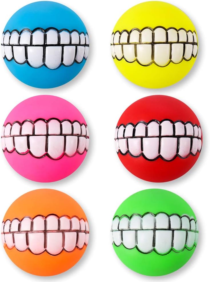 FANTESI 6 Pcs Teeth Ball for Dog, Fun Pet Toy with Human Smile Ball Teeth Chew Toy Dog Puppy Play Toys Chew Toys