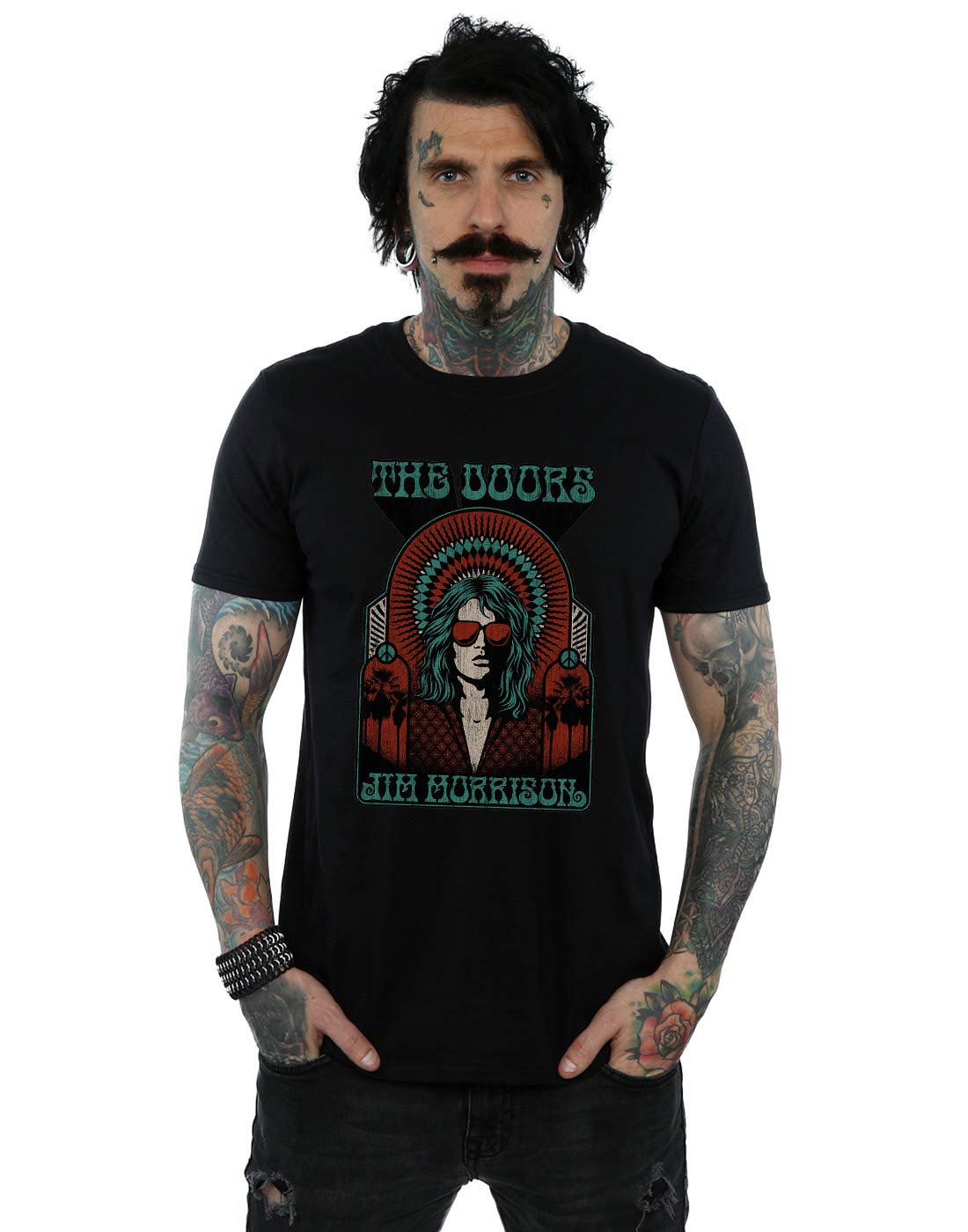 Absolute Cult Men's Black The Doors Retro Jim Morrison T-Shirt Large