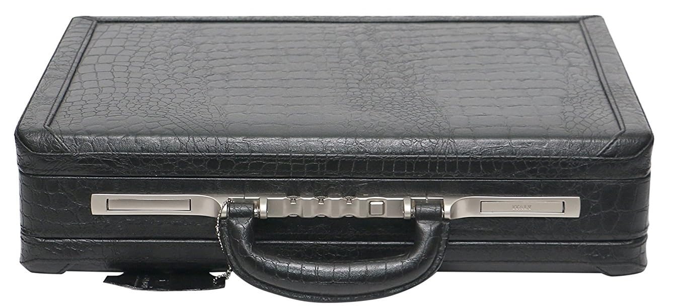LV Full Grain Natural Leather Briefcase for Men 18 Inch | Italian Lock Briefcase | Expandable Briefcase | Warranty | Size 18x12x5 Inch | Laptop Compartment | Leather Villa (Croco Black) (B0CM9QLPKP) Amazon Price History, Amazon Price Tracker