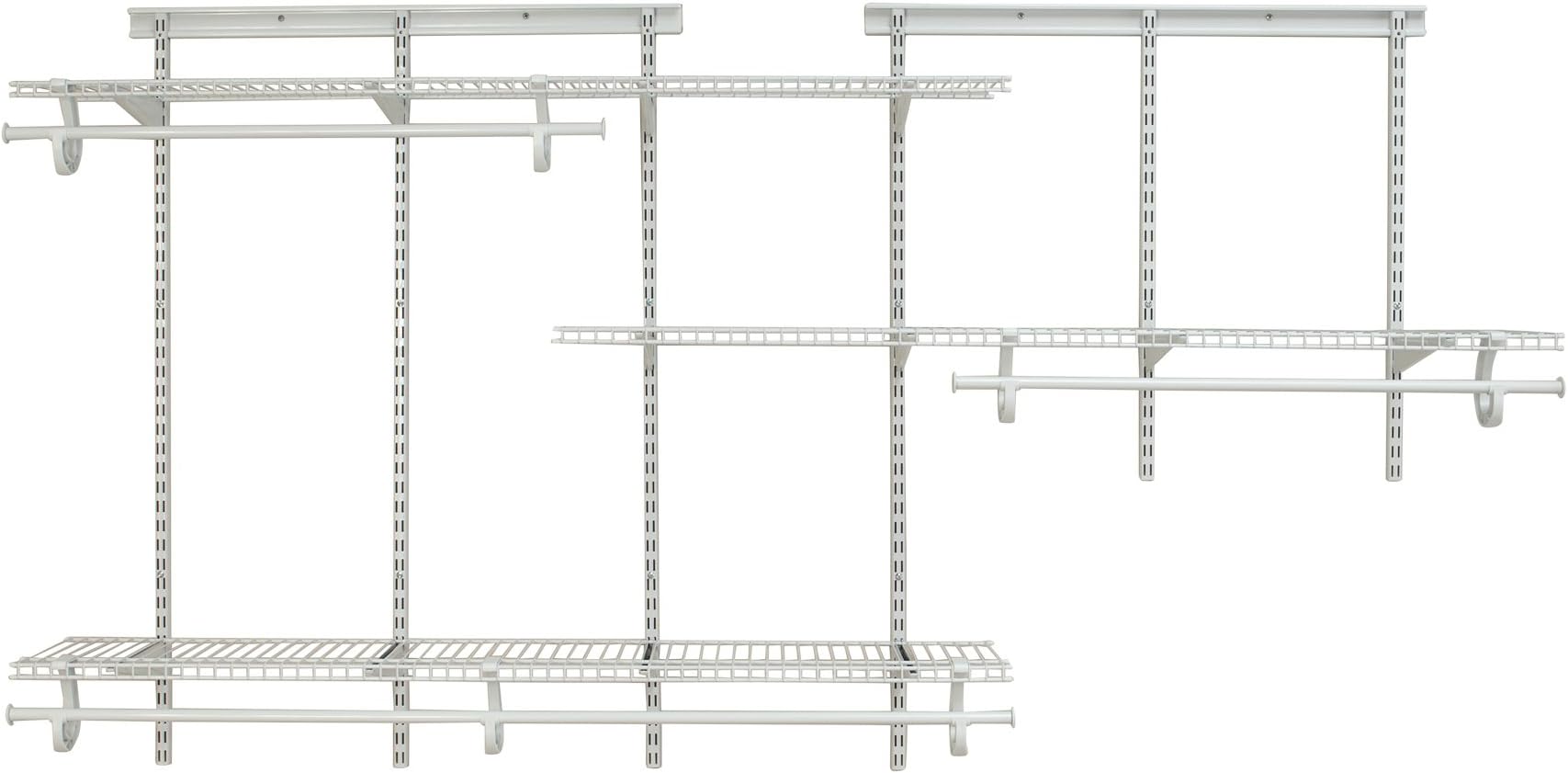 ShelfTrack Wire Closet Organizer System, Adjustable from 5 to 8 Ft., With Shelves, Clothes Rods, Hardware, Durable Steel, White