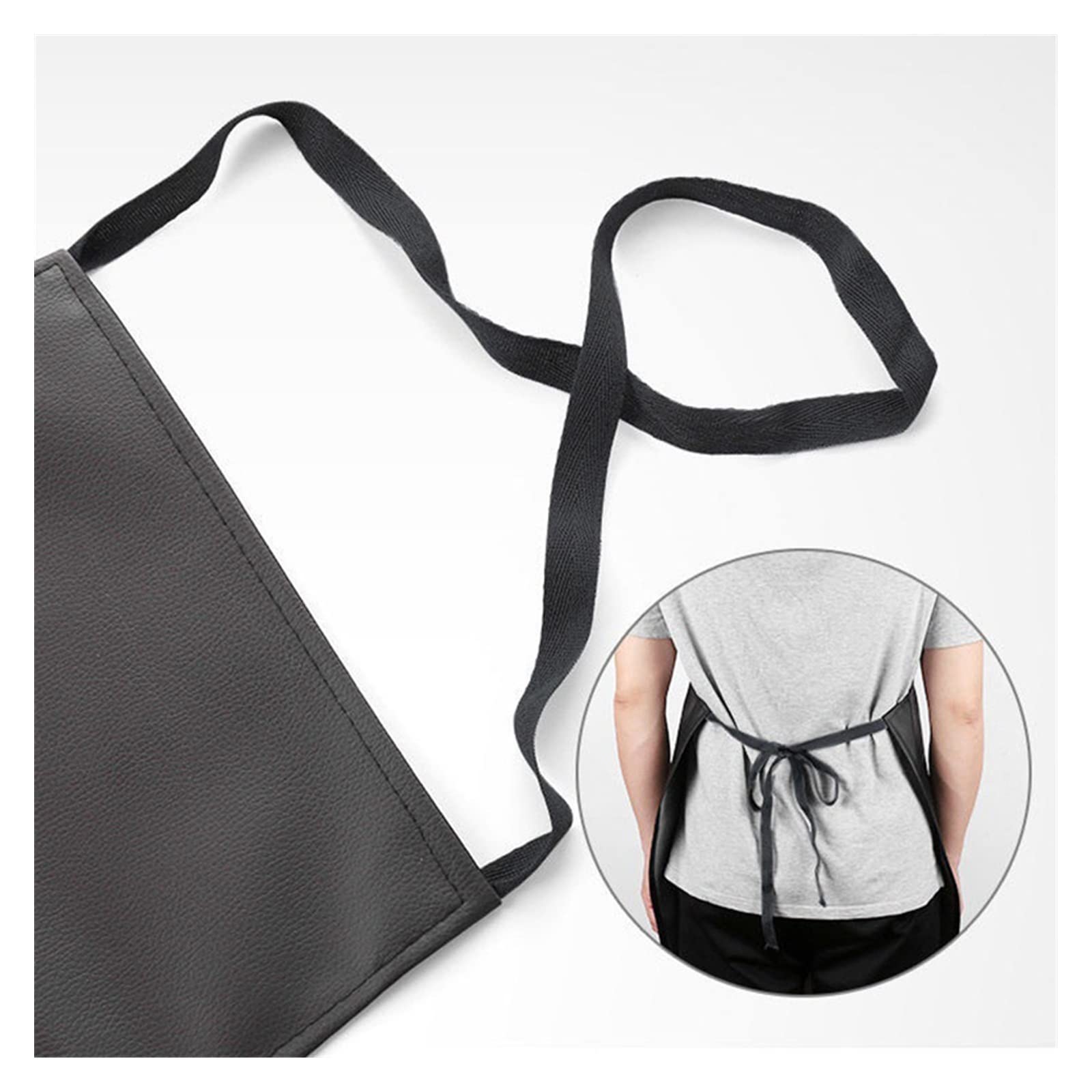 IOFIT Delantal impermeable de cuero PU, delantal de restaurante resistente a las manchas grueso y extendido, delantal negro limpio 1