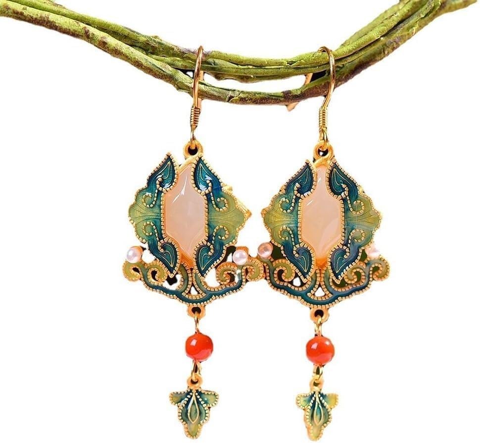 Boucles d'oreilles de style chinois en jade naturel fengshui et argent S925 plaqué or