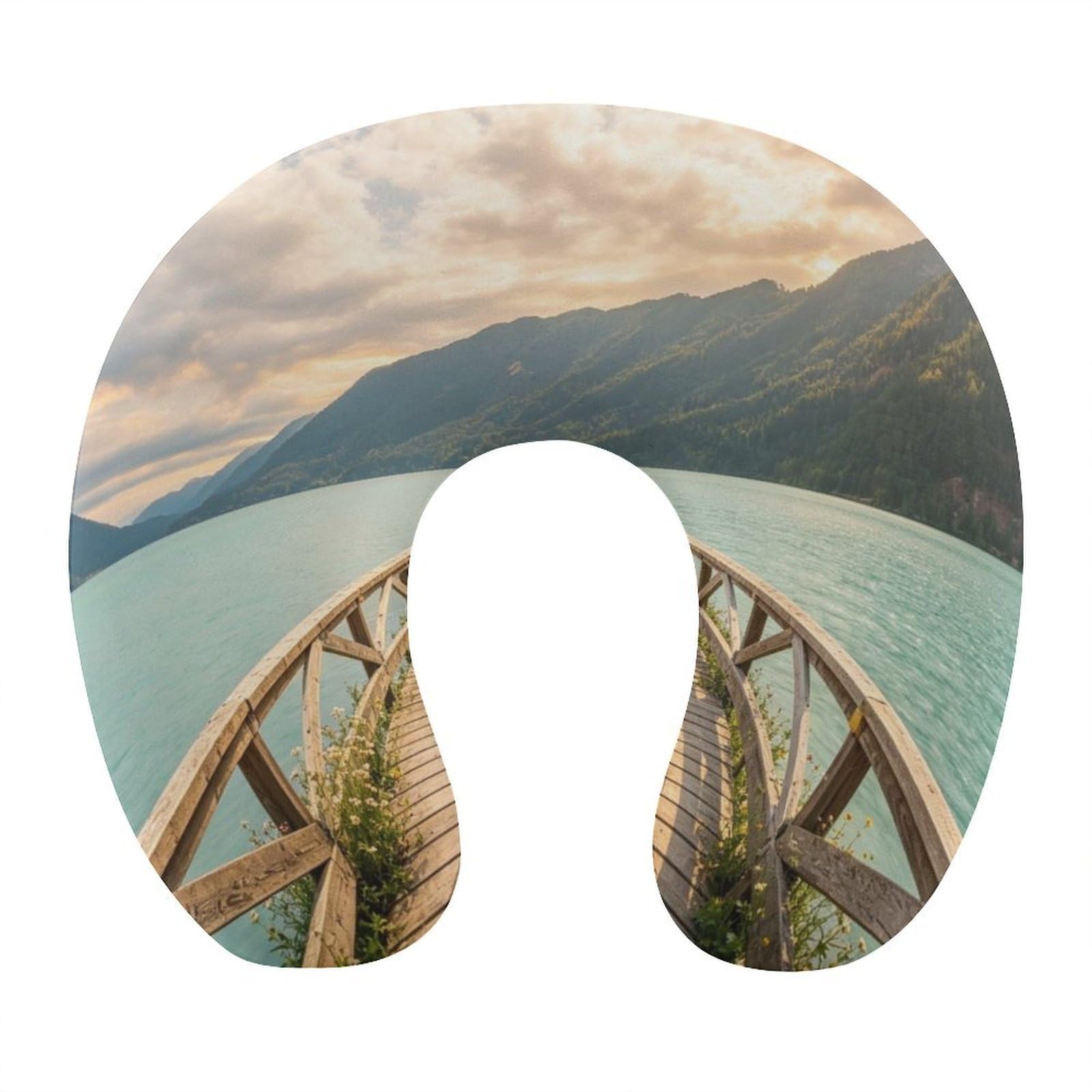 Btcowzrv Style Lake Wooden Pier U Shaped Neck Pillow Travel Pillows