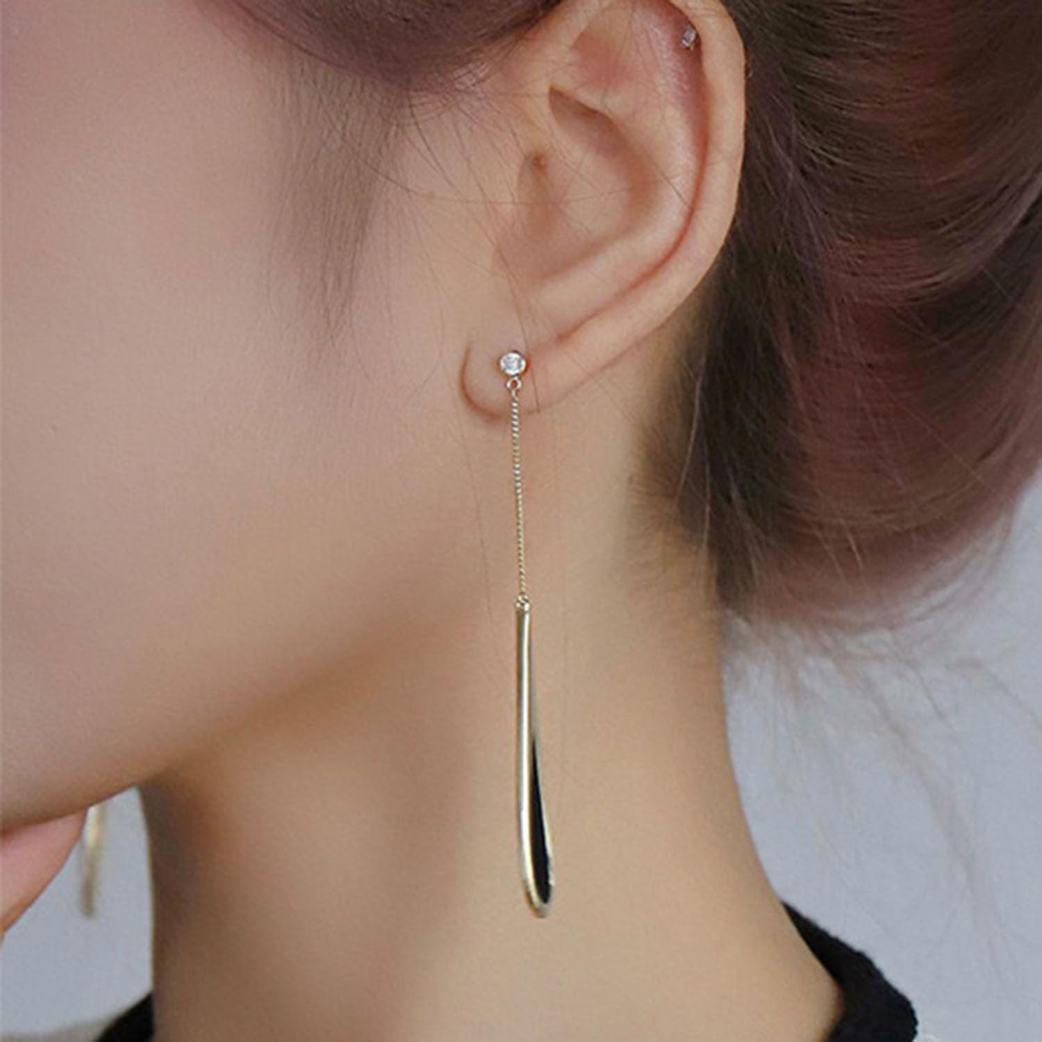 Long Teardrop Dangle Earrings Gold Black WaterDrop Earrings CZ Diamond Earring Studs Elegant Long Tassel Tear Drop Earrings Statement Earrings Bridal Jewelry for Women - Image 5