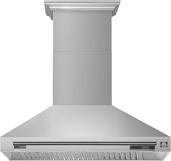 FORNO Aria 48" 1200 CFM Convertible Wall Mount Range Hood Stainless Steel, Dual Blower System, 4-Speed Push Button Controls, LED Lighting, Auto Shut-Off Timer, Baffle Filters FRHWM5095-48
