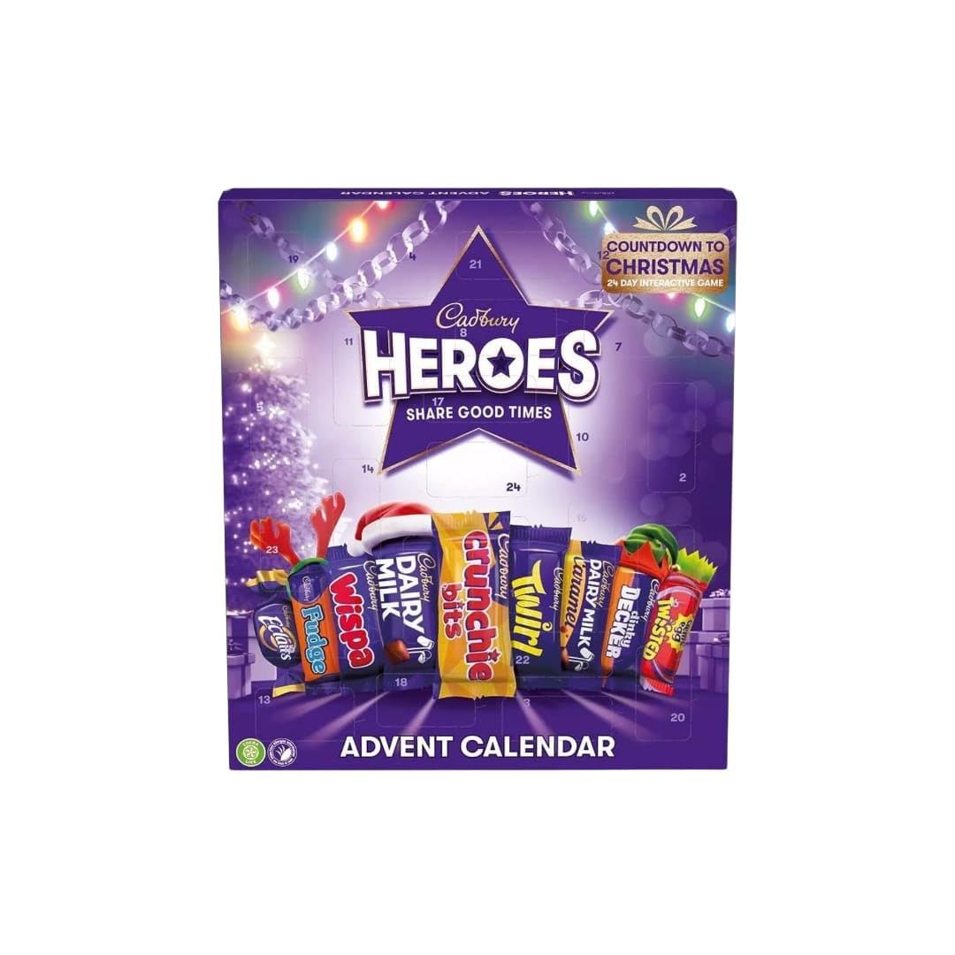 Christmas Milk Chocolate Advent Calendar Gift 2025- Cadburys Heroes Assorted Chocolate Advent Calendar 230g – Adult and Kids Advent Calendar