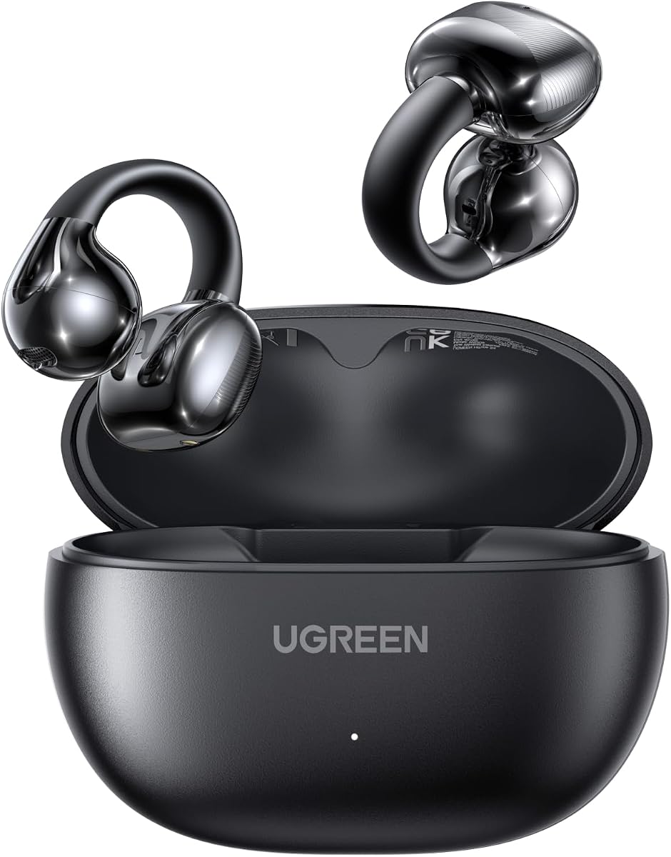 UGREEN HiTune S3 Open Ear Earbuds Bluetooth 5.4 Clip On Wireless Headphones ENC Mic for Clear Calls 30H Playtime IPX5 Waterproof Earphones for Running Workout, Cyclists, Compatible with iPhone, Black