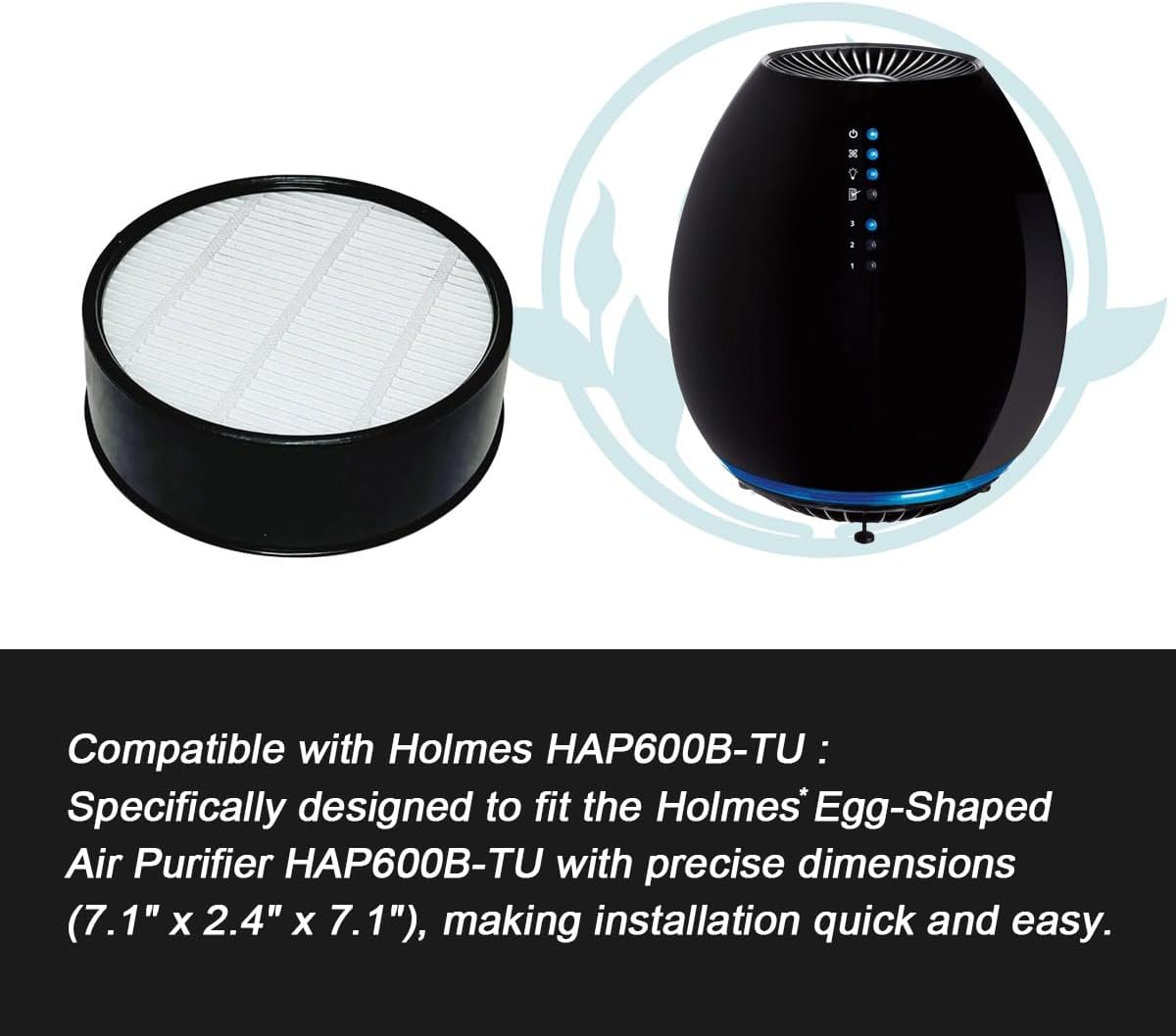 HAP600B-TU 360° HEPA Air Intake Filter Replacement Compatible with Holmes Egg Air Purifier HAP600B-TU, High-Efficiency Filtration, 2-Pack