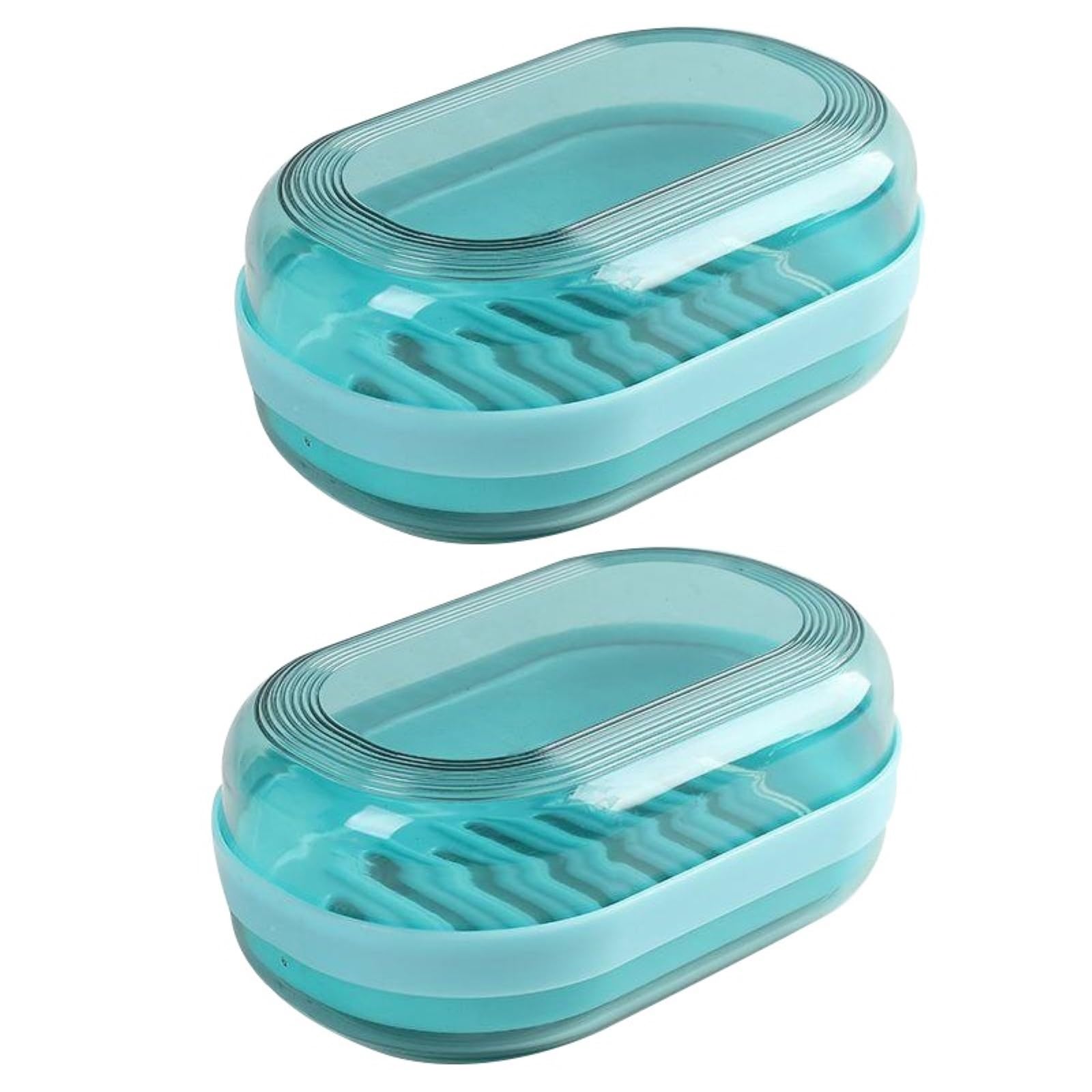 soap dish， Soap Dish With Cover Double Drain Multicolor Pack Of 2(Verde)