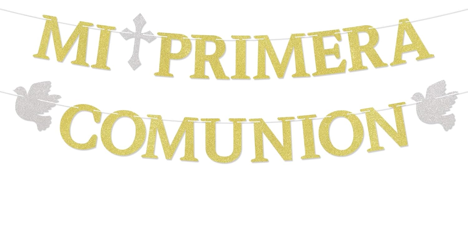 Mi Primera Comuni&ograve;n バナー - スペイン初聖体拝領の装飾 宗教的なベビーシャワーの装飾 洗礼の装飾 宗教的な洗礼