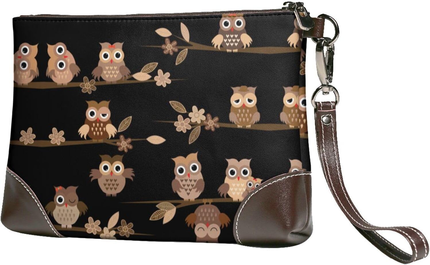 SDFCUMDM Cute Cartoon Owl Print Leather Clutch Bag Trendy Print Leather