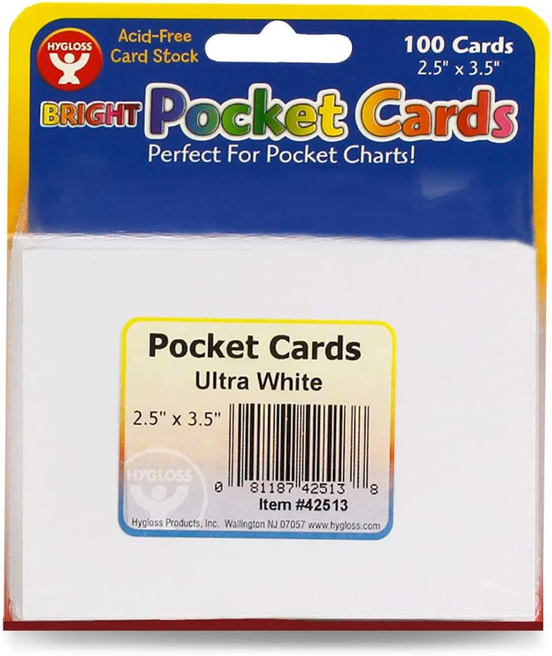 Hygloss Products Pocket Chart Cards - Blank White Card Stock - 2.5 x 3.5-Inches - 100 Pcs