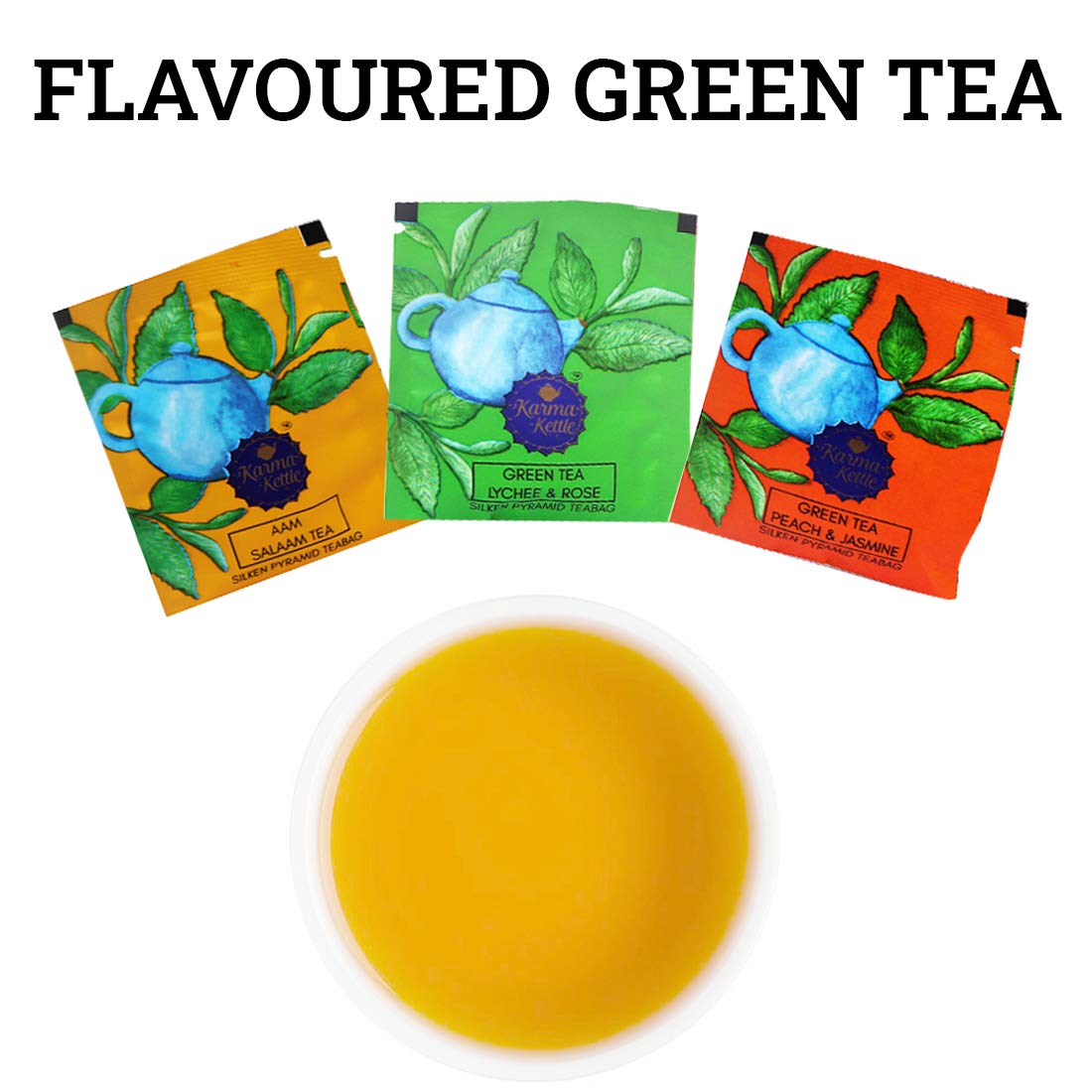 Karma Kettle Antioxidant Rich and Immunity Boosting Green Tea Sampler Box, 3 Tea Bags Each 6 Different Flavour, 18 Pyramid Tea Bags, 40 g - Image 5 thumbnail