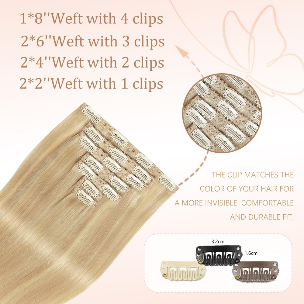 HotLulana Extension Capelli Veri Clip, 7pcs 40cm 120g Extension Capelli Veri Invisible Extension Capelli Clip Capelli Veri Extension Clip 16 Pollice Extension Clip Capelli Veri P18K/613#