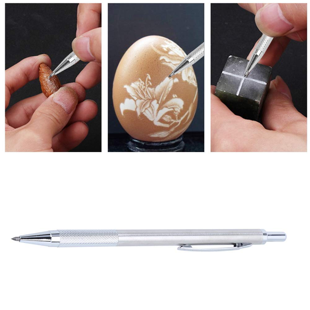Scriber, Scribing Pen Ceramic Marker Engraver for Metal Glass Cutting Tool, Tungsten Steel Tip Golden Silver (Silver)