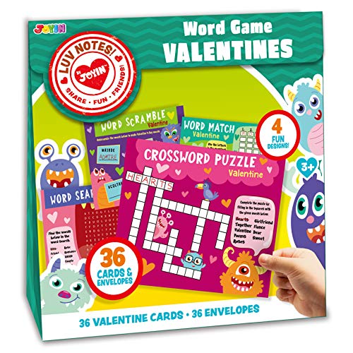 JOYIN 36 Pack Valentines Day Gift Cards of Word Game Cards for Classroom Exchange Prizes, Valentine Party Favors